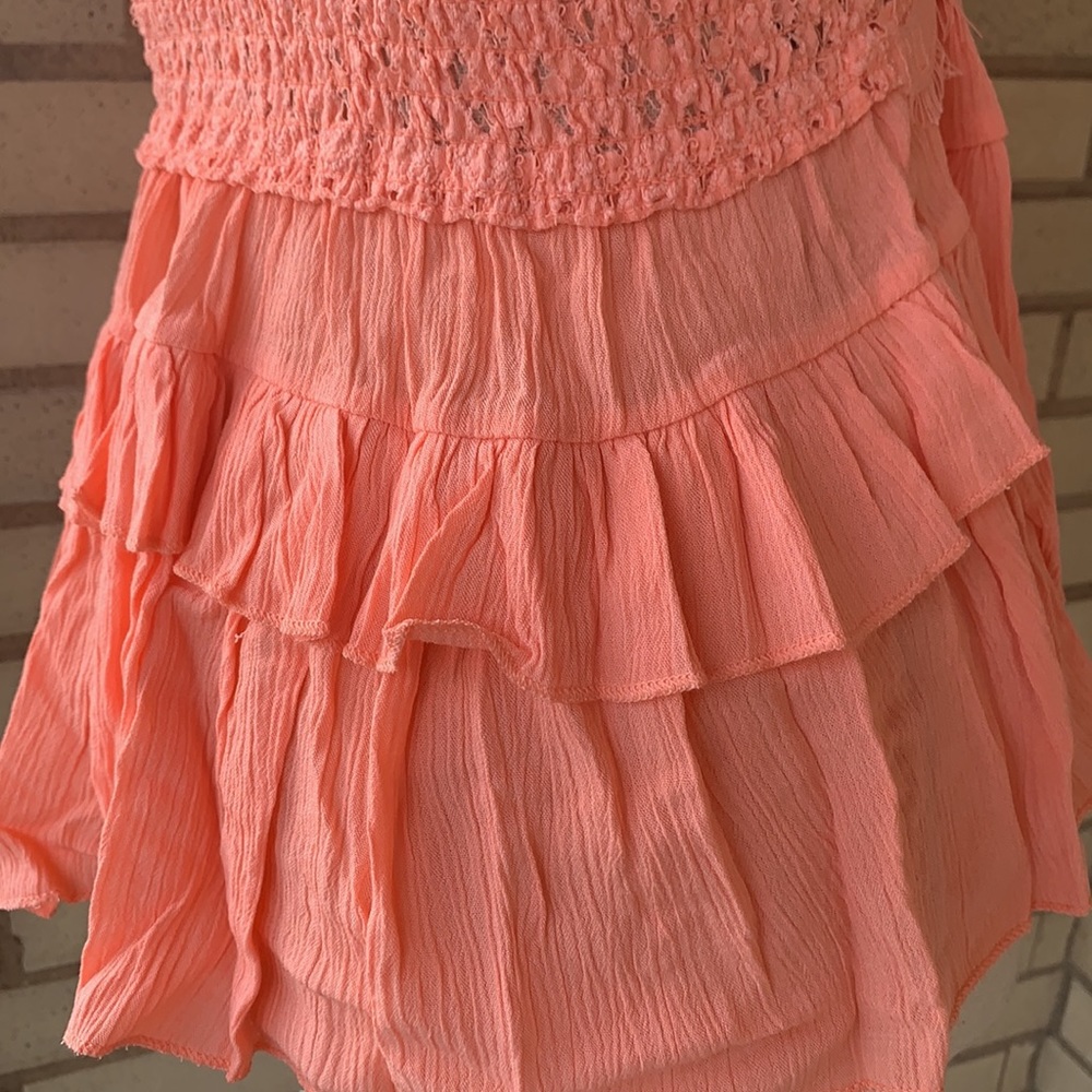 ❌DONATED❌Coral Orange Peach Babydoll Lace Appliqué Ruffle Tier Cami Top - Picture 8 of 17